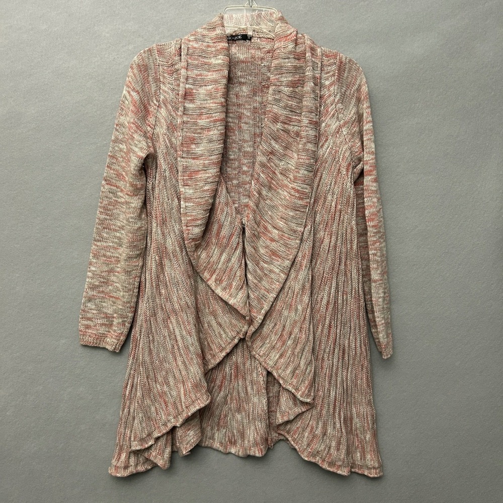 Nic & Zoe Womens XS Shawl Cardigan Sweater Pink Multicolor Boho Drape Front